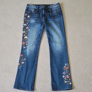 DRIFTWOOD Blue Denim Flare Jeans with Floral Side Embroidery